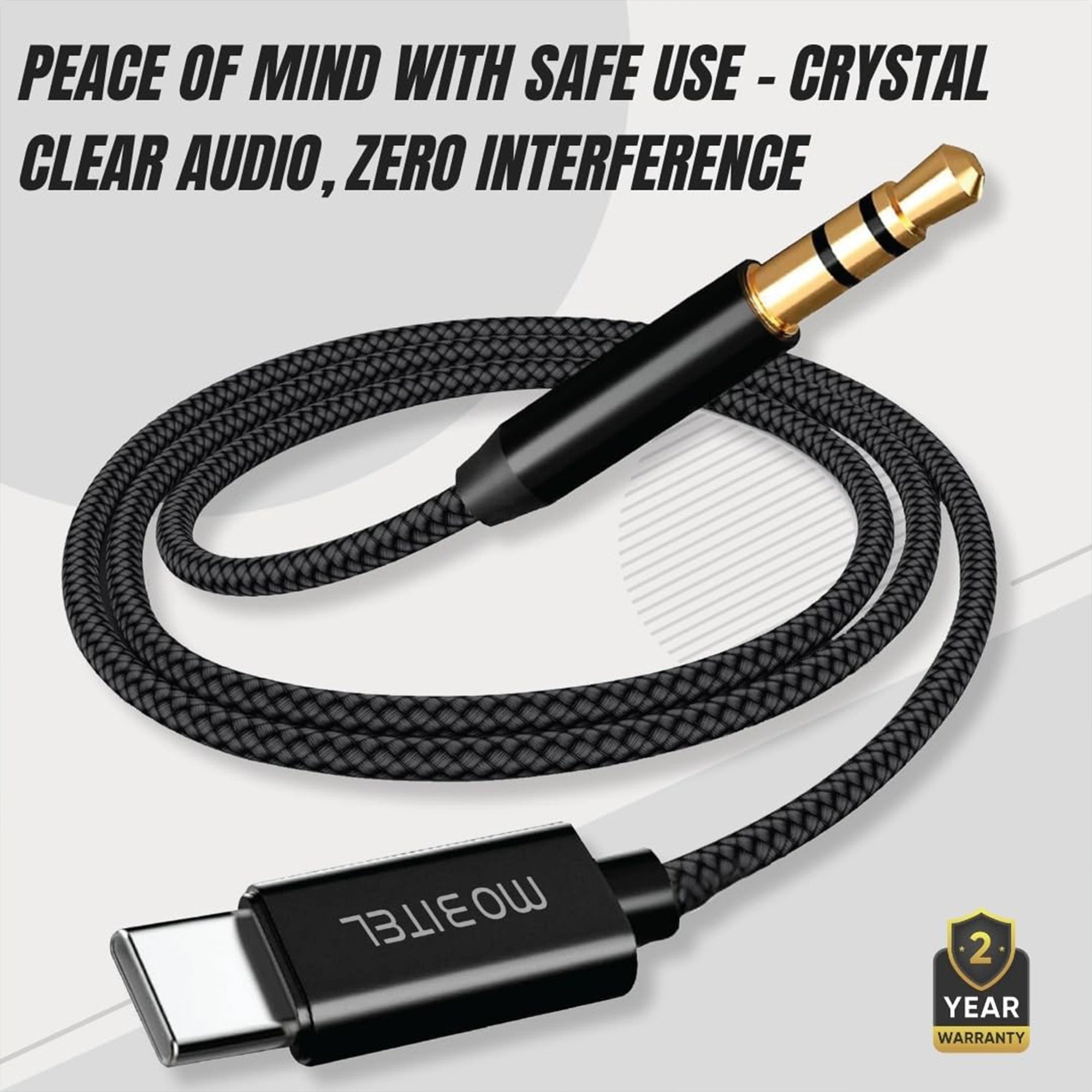 Mobitel USB-C to Aux Cable 1M/2M Hi-Fi Stereo for Car & Headphones