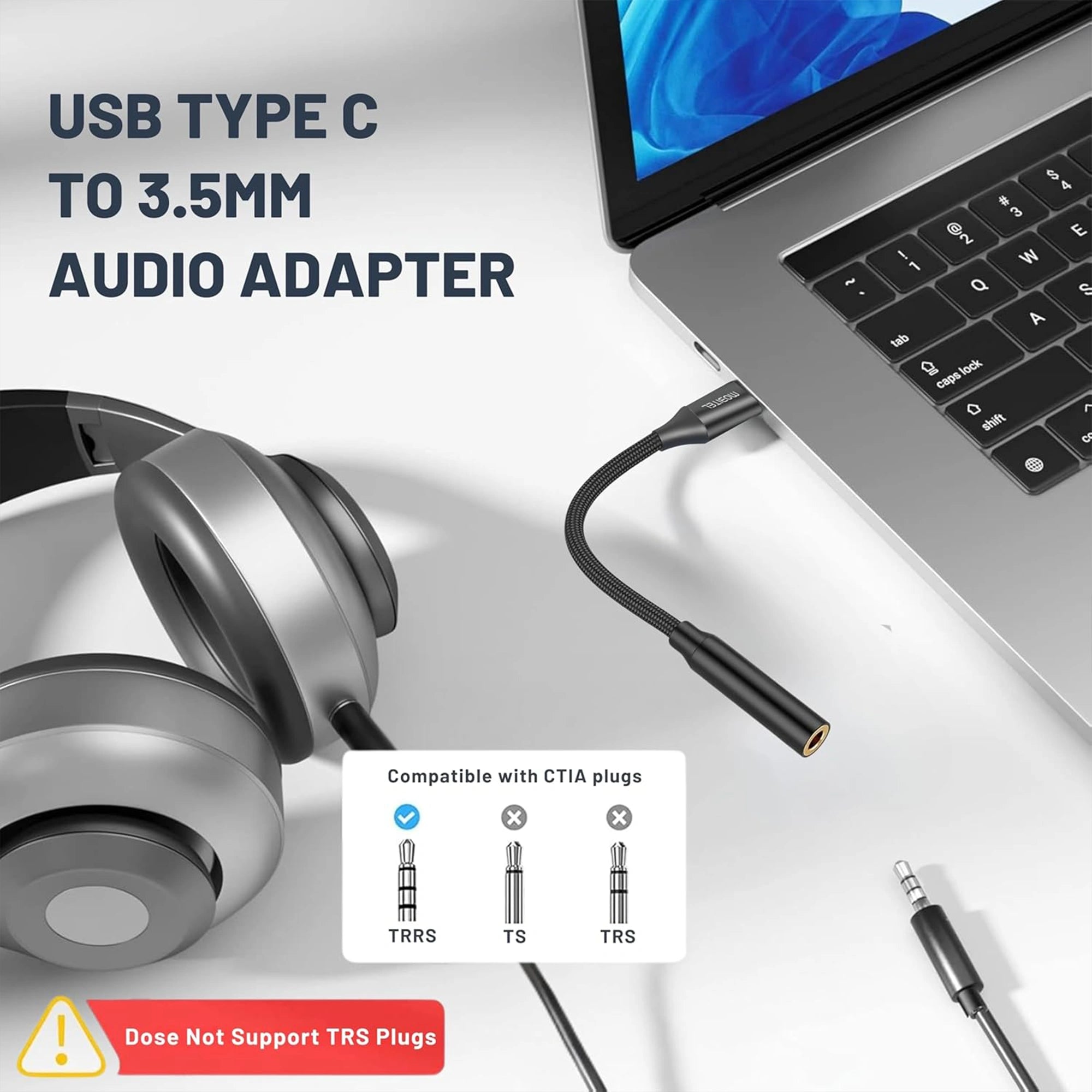 Mobitel USB-C to 3.5mm Headphone Adapter Hi-Fi DAC with Mic Support