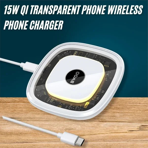 15W QI Transparent Phone Wireless Phone Charger
