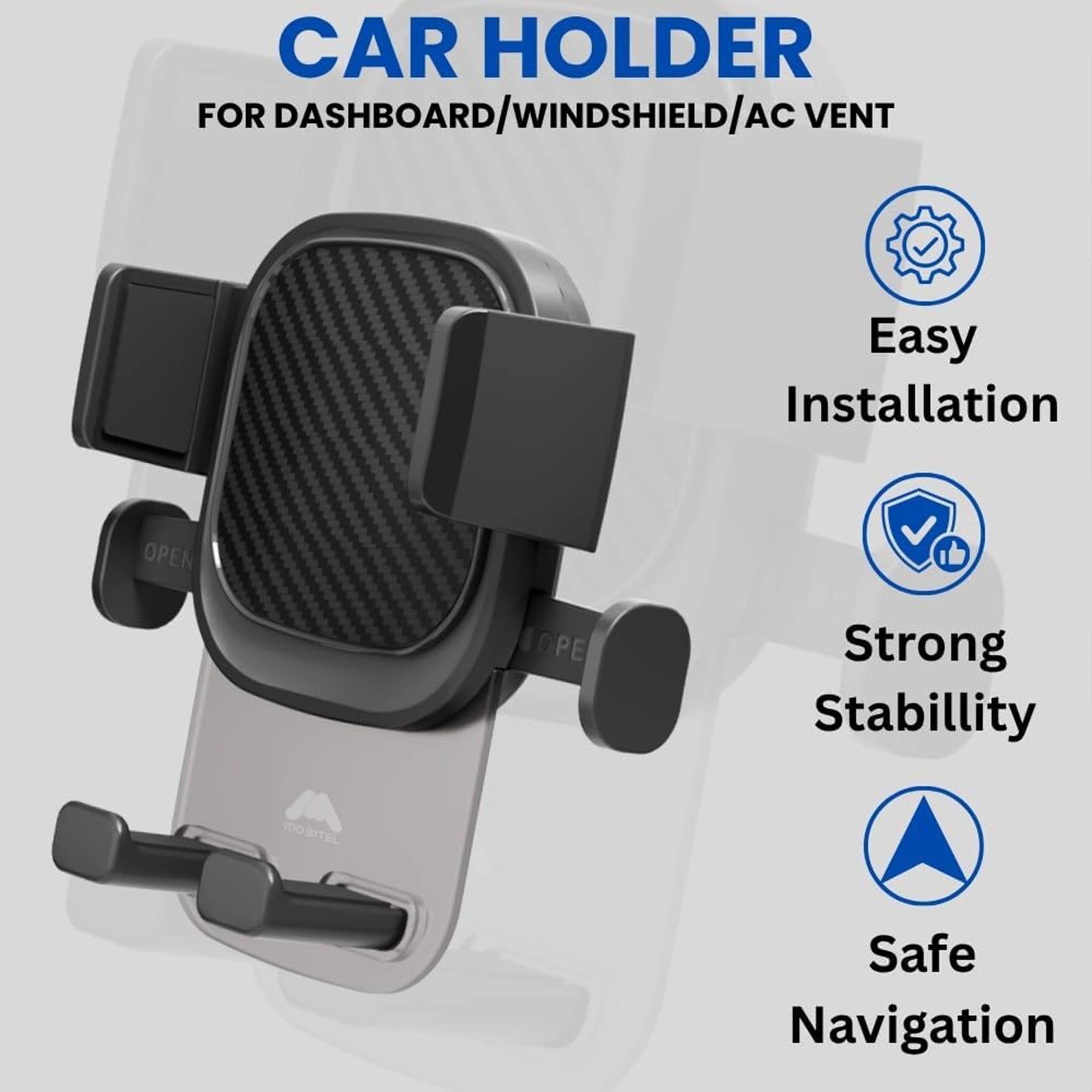 Mobitel 3-in-1 Car Phone Holder Dashboard Windscreen Air Vent Black