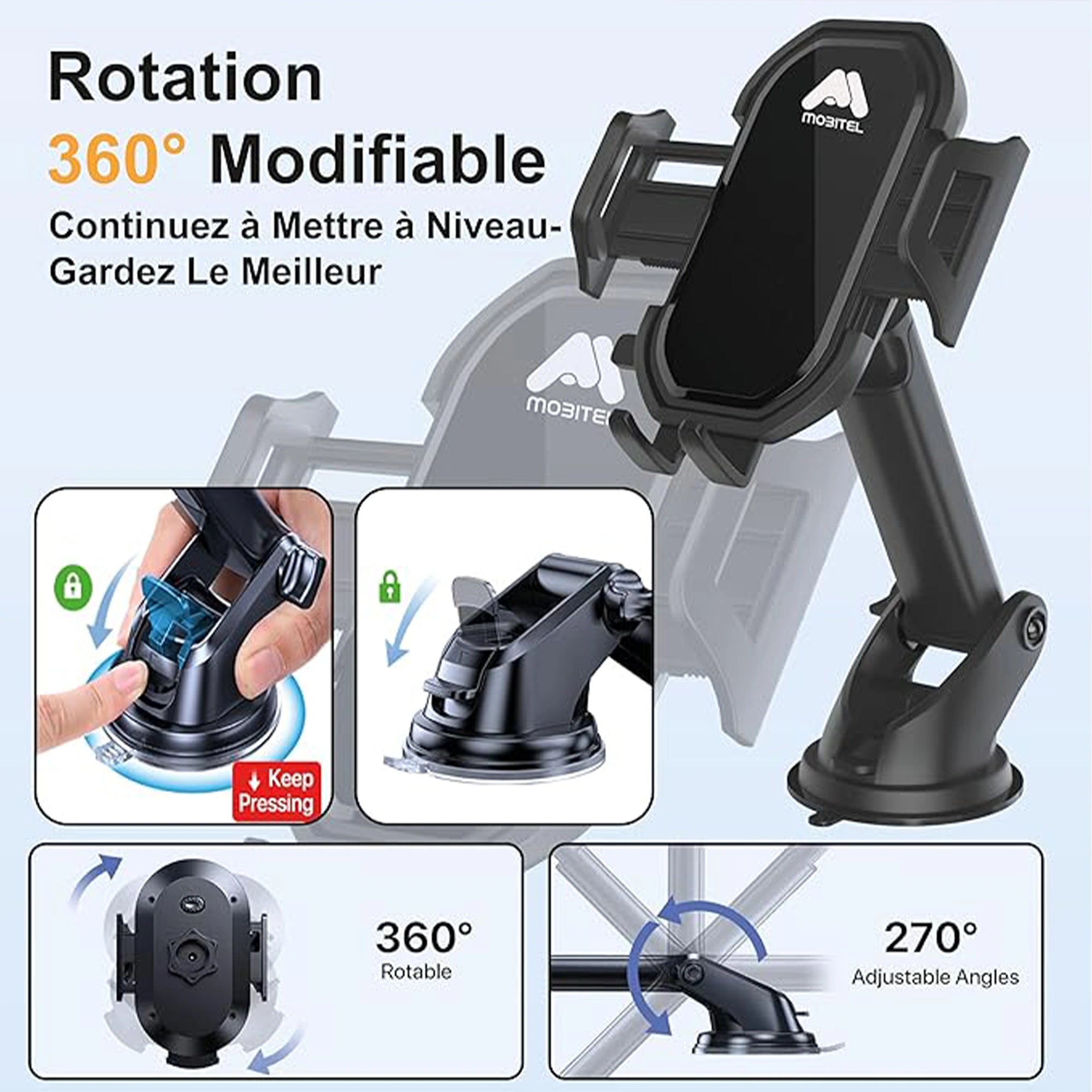 Mobitel Car Phone Holder Dashboard Windscreen Suction Black