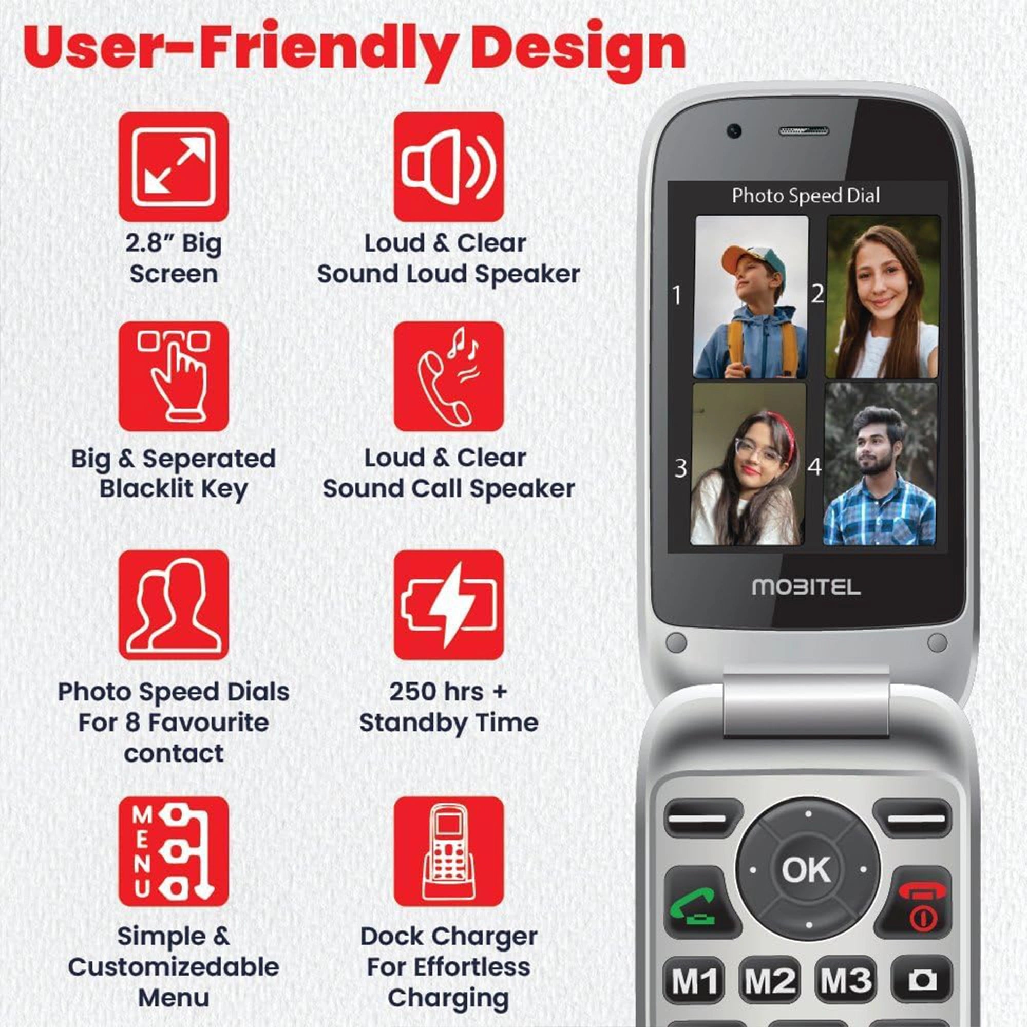 Mobitel 8010 4G Big Button Flip Phone