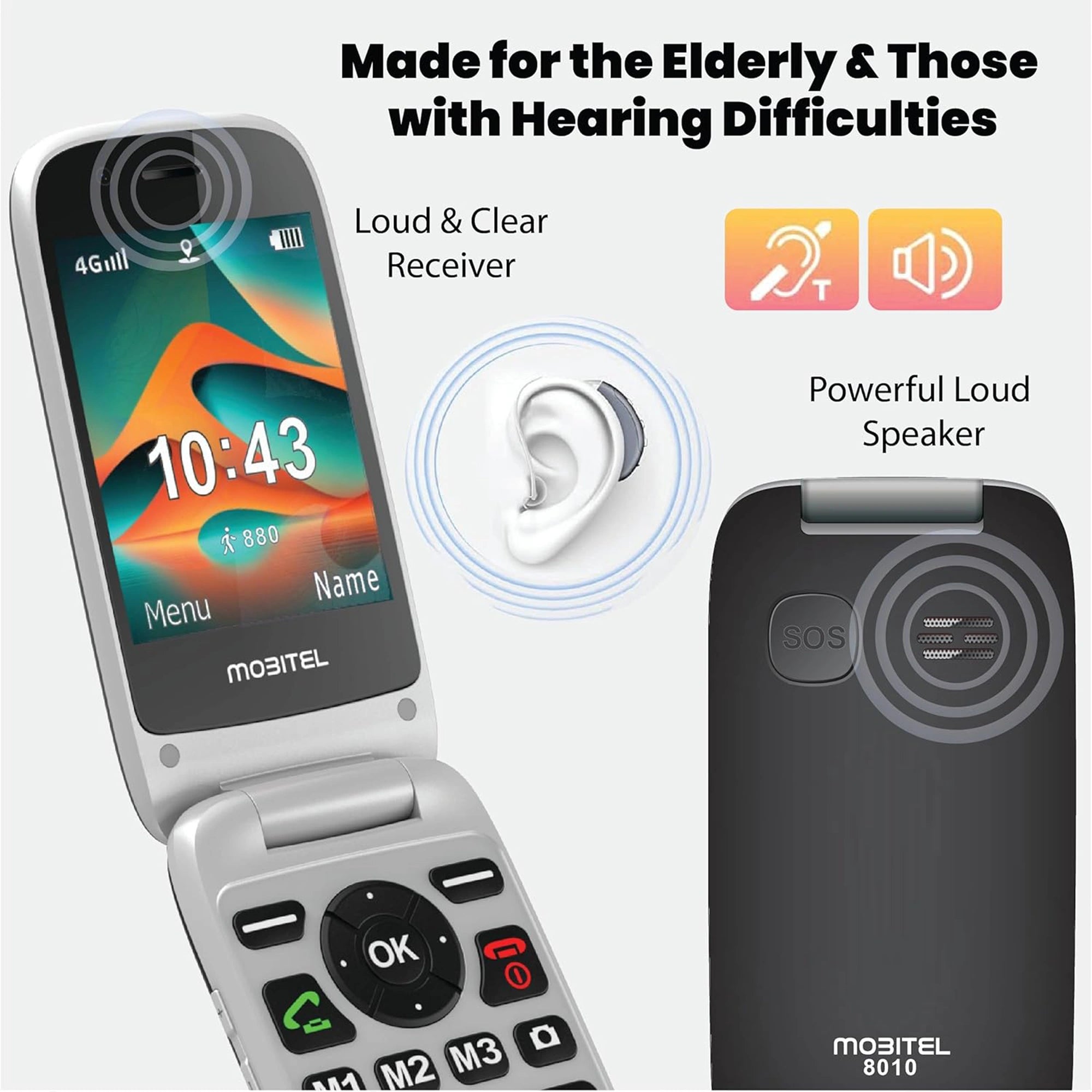 Mobitel 8010 4G Big Button Flip Phone