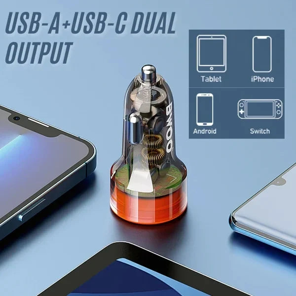 BWOO 38W USB-A+USB-C 2 in 1 Transparent Car Charger – CC85