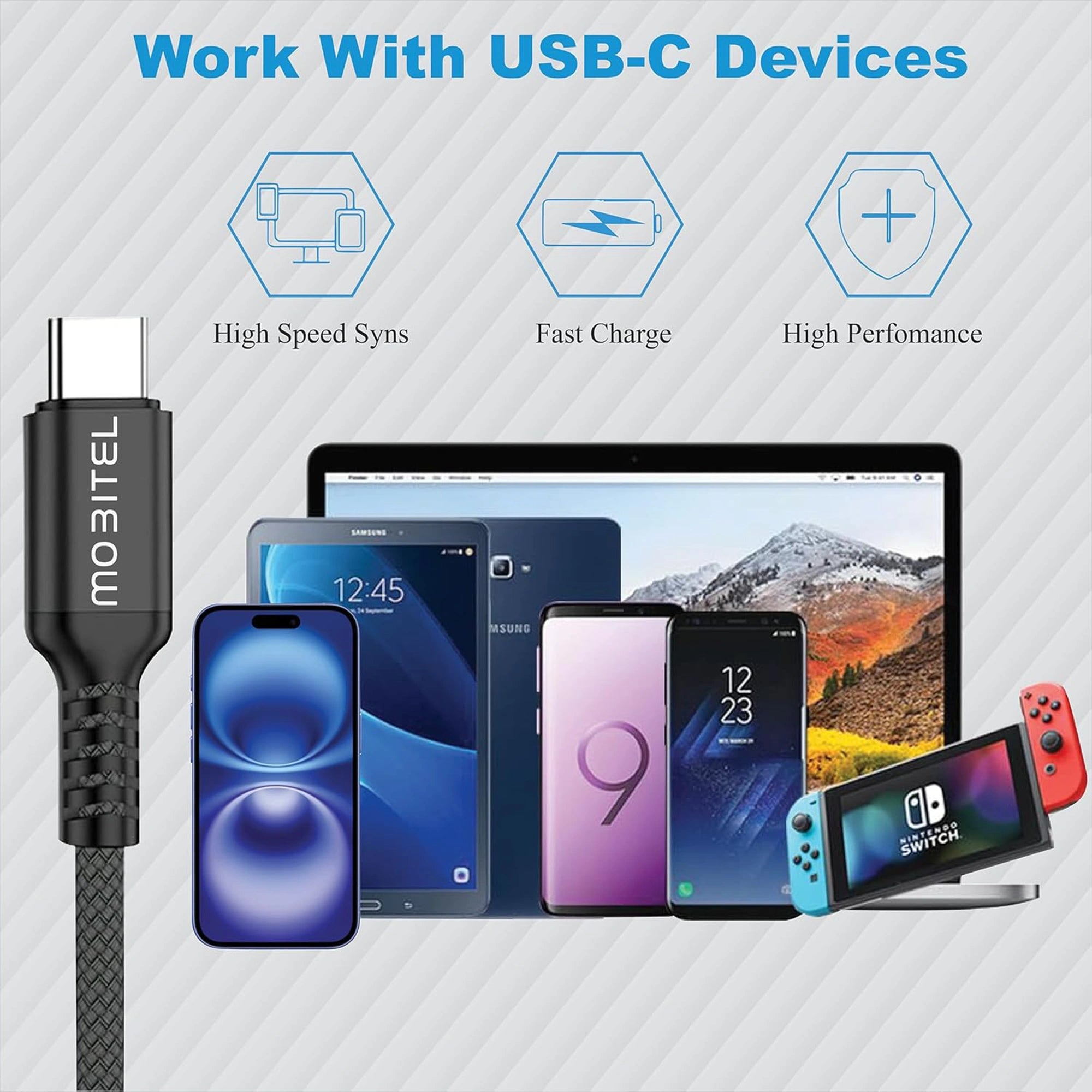 Mobitel USB-C to USB-C Fast Charging Cable 60W 1.5m