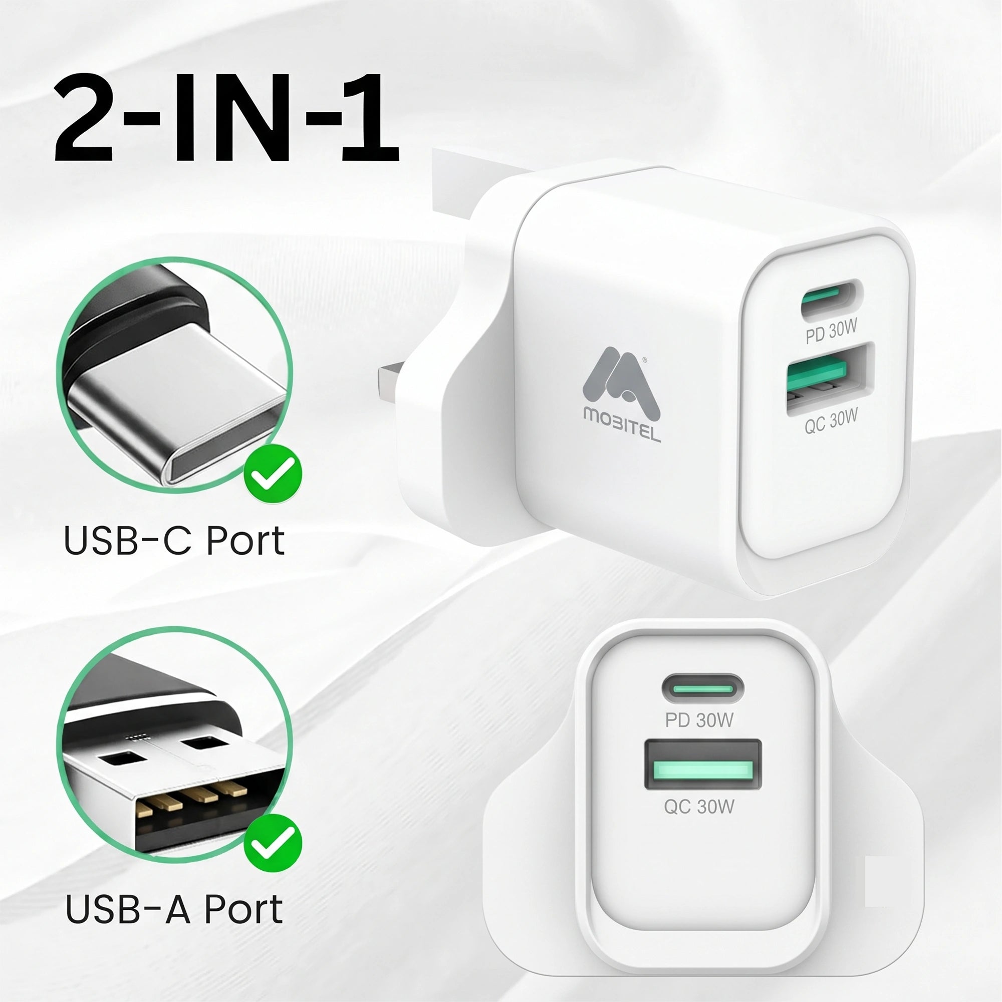 Mobitel 33W GaN Fast Wall Charger Black/White