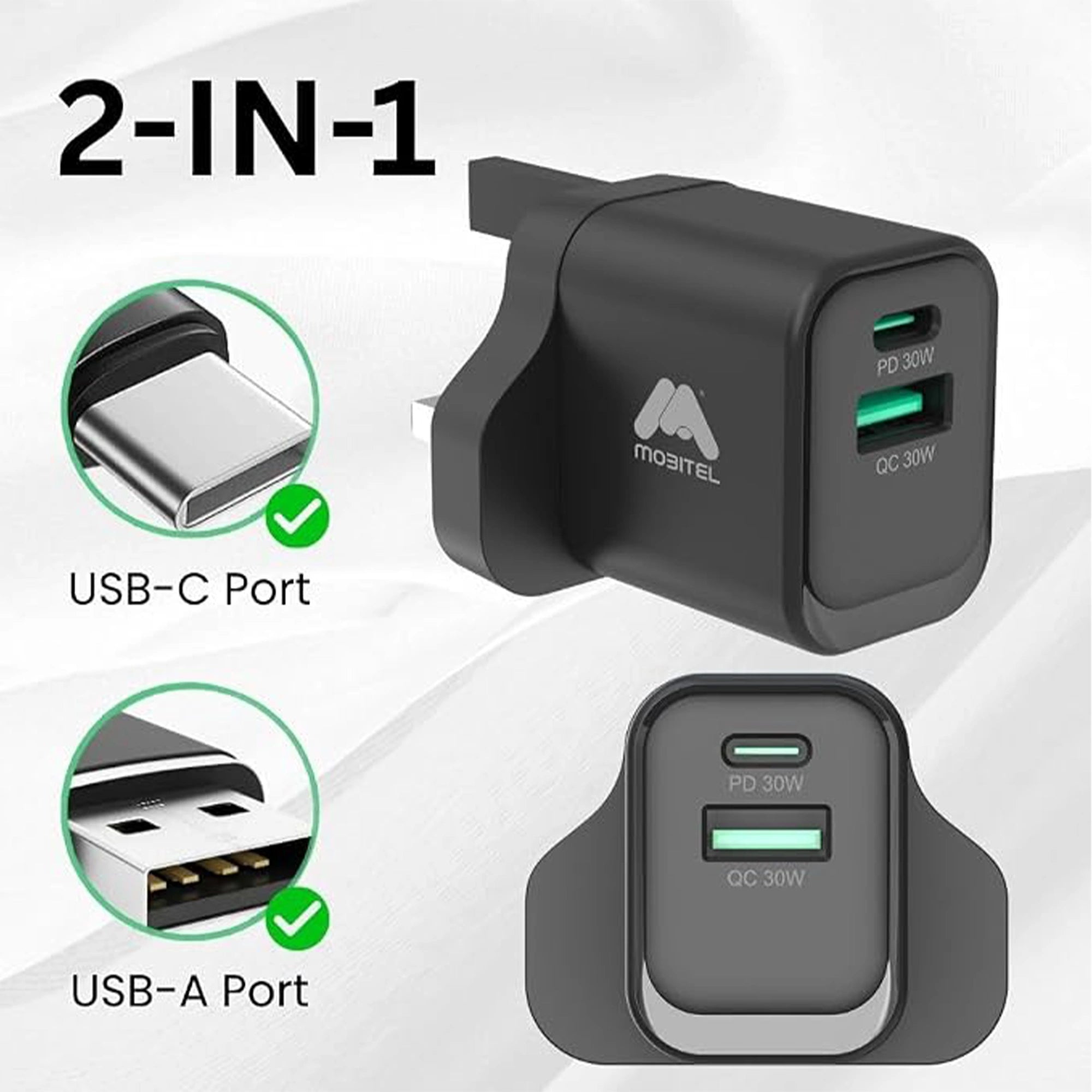 Mobitel 33W GaN Fast Wall Charger Black/White