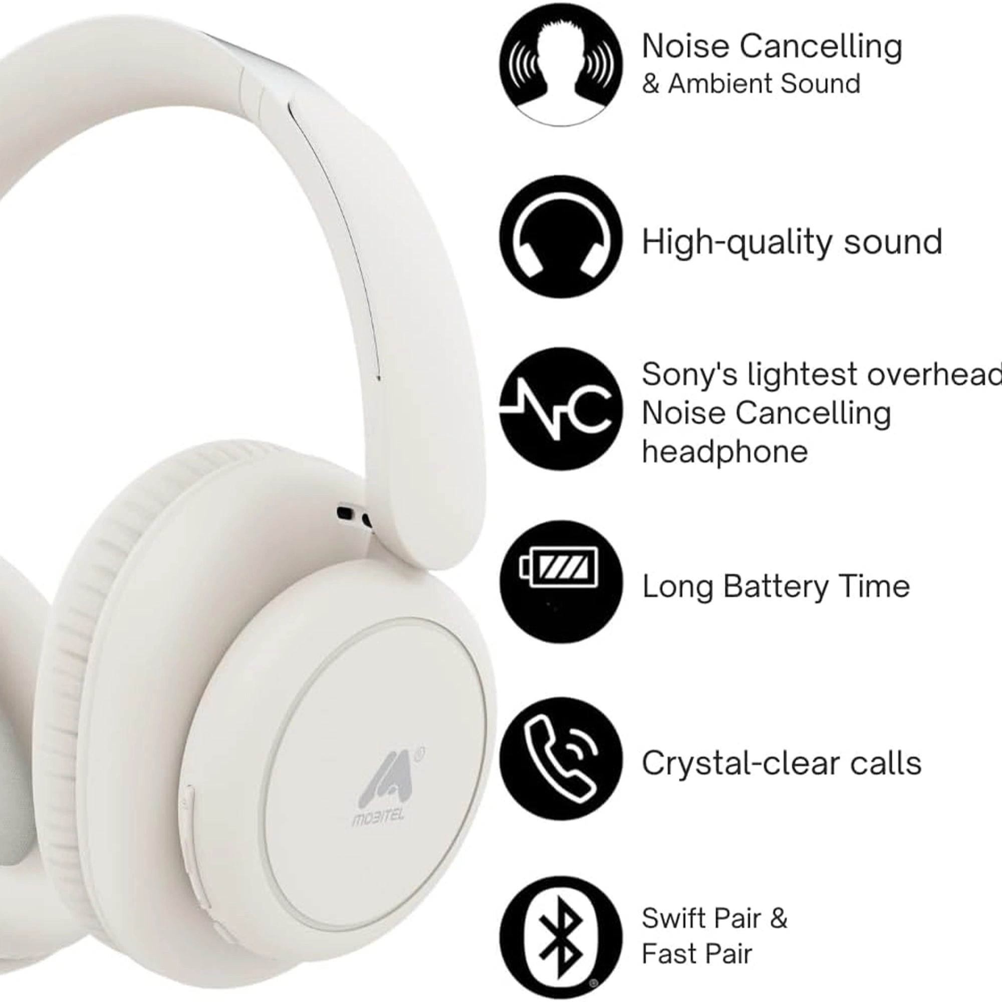Mobitel Wave On Noise Cancelling Over-Ear Headphones