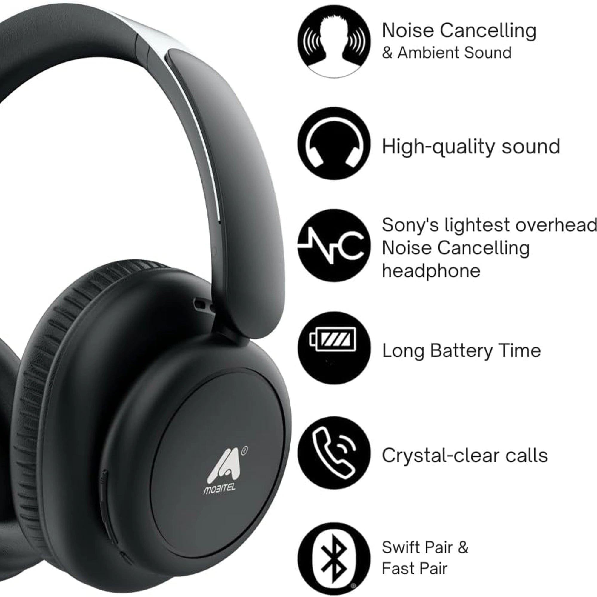 Mobitel Wave On Noise Cancelling Over-Ear Headphones