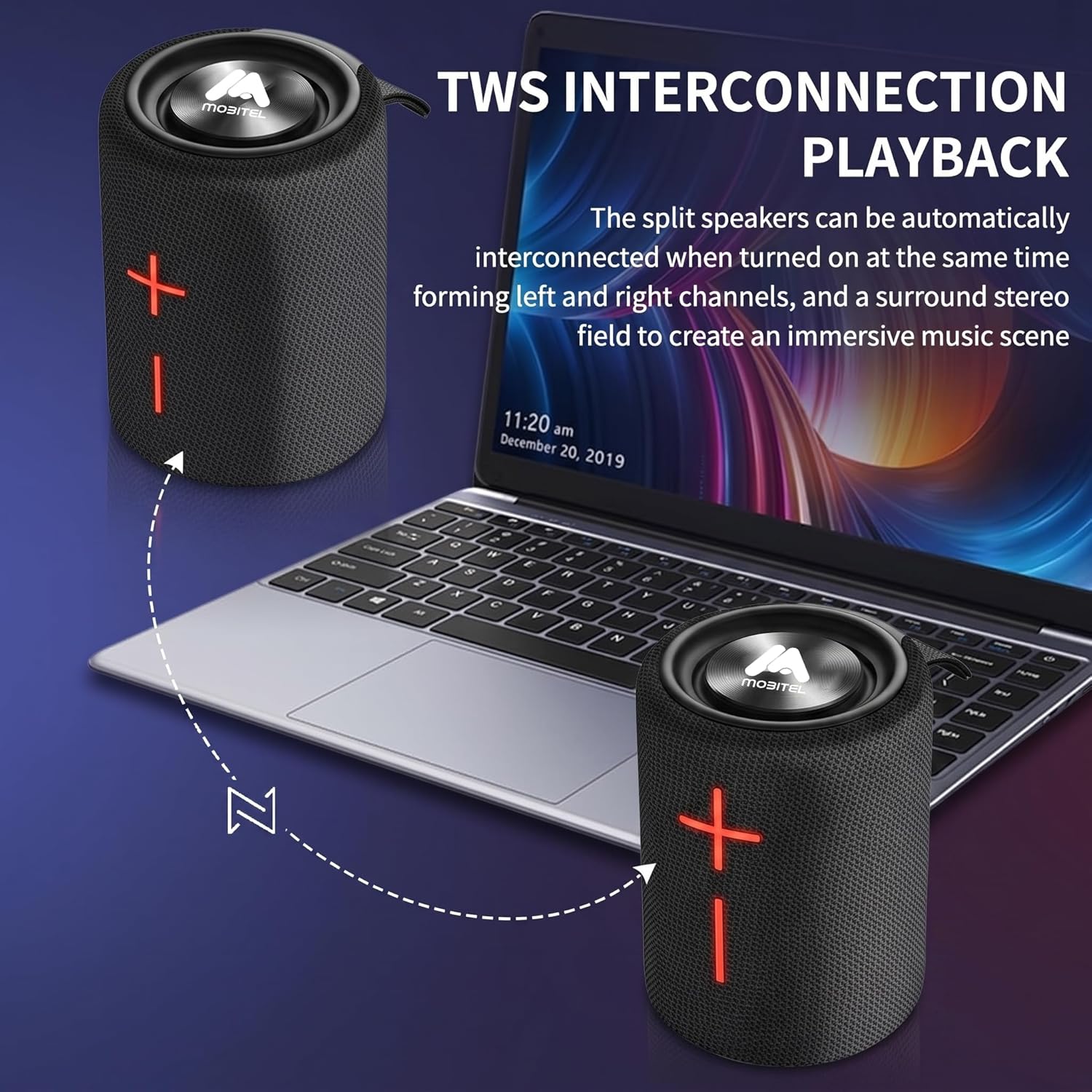 Mobitel Spark Dual 20W Bluetooth Speaker TWS Waterproof Dual Wireless UK