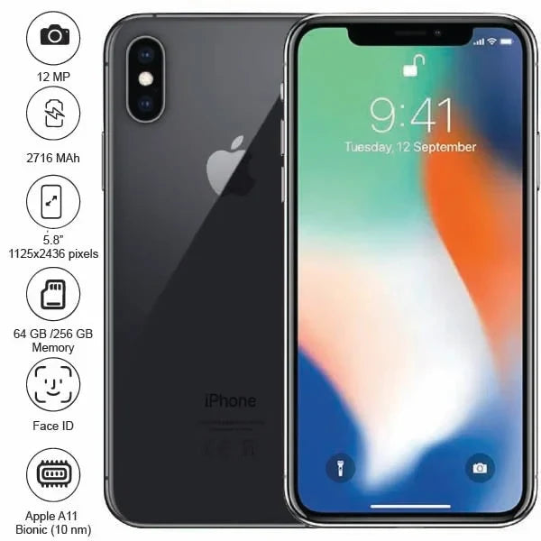 Apple iPhone X - 12MP - 5.8" - 2716mAh - (Used)
