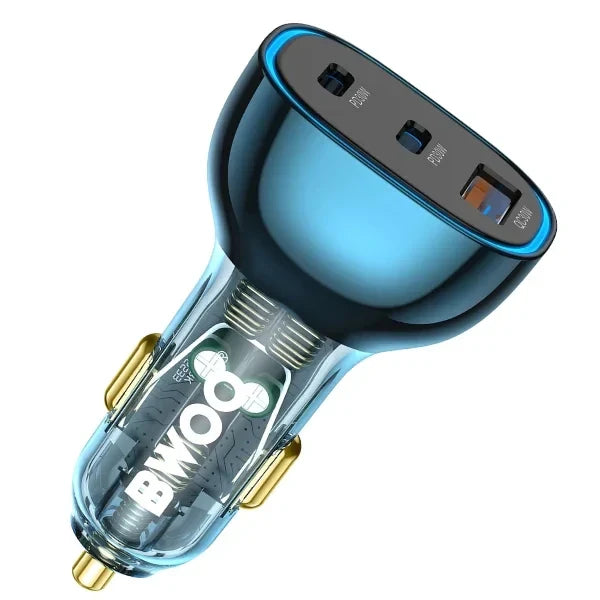 BWOO 90W 3-Ports Transparent Charger with 2 PD Ports and USB-A Car Charger