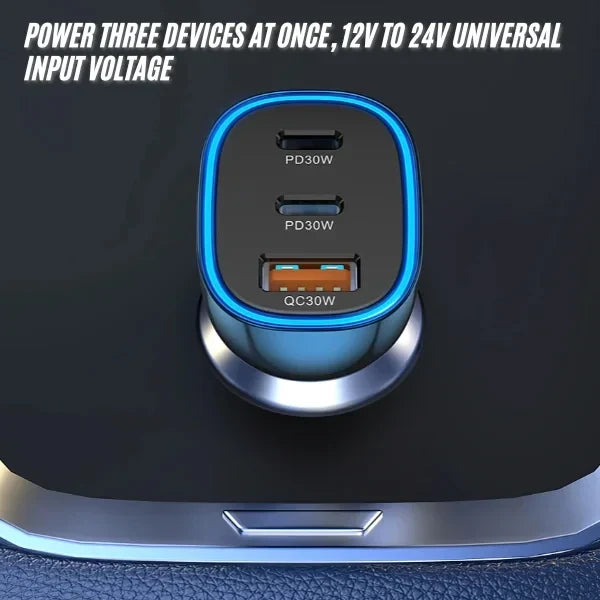 BWOO 90W 3-Ports Transparent Charger with 2 PD Ports and USB-A Car Charger