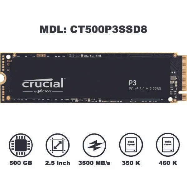 Crucial P3 500GB M.2 PCIe Gen3 NVMe