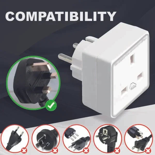 European Travel Adaptor Plug with UK Safety Standards | Double UK to EU Plug Adapter