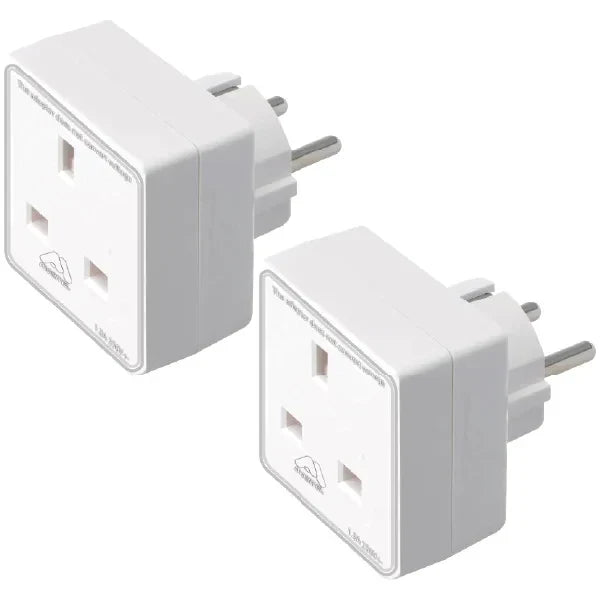 European Travel Adaptor Plug with UK Safety Standards | Double UK to EU Plug Adapter