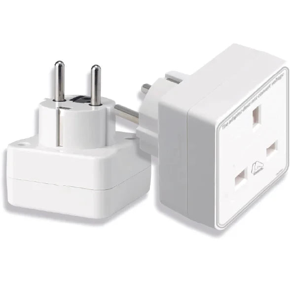European Travel Adaptor Plug with UK Safety Standards | Double UK to EU Plug Adapter