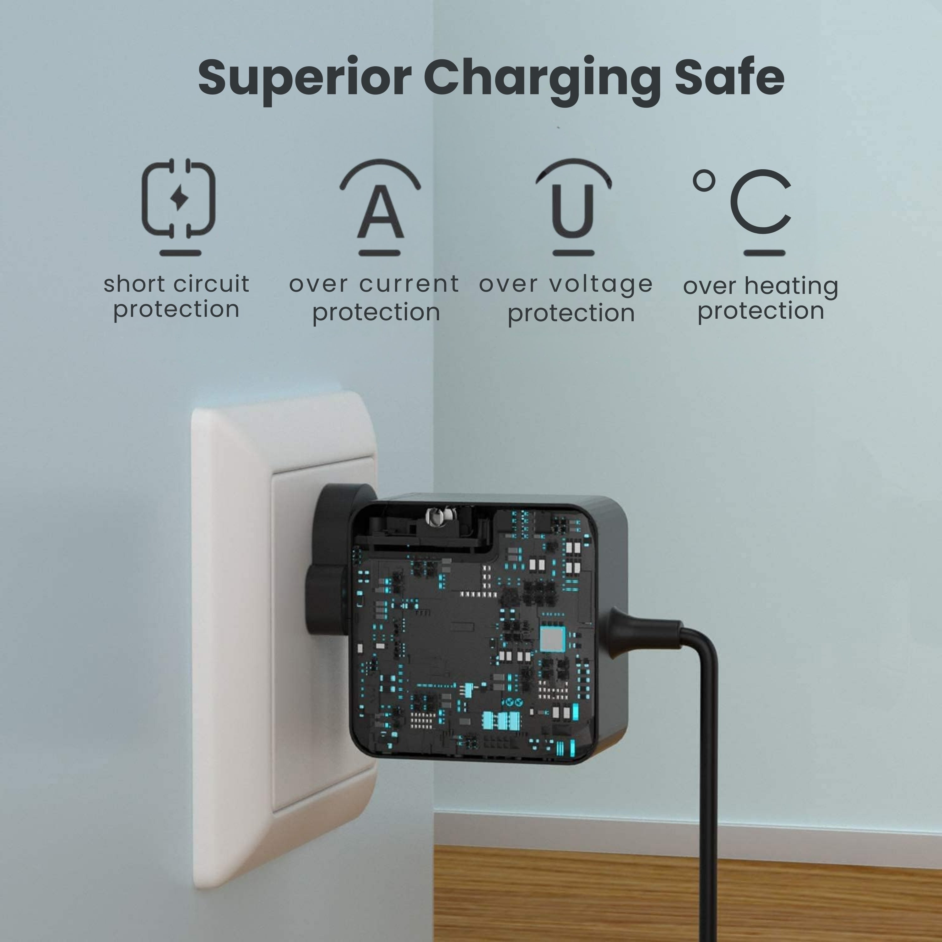Mobitel 65W GaN USB-C Charger with Built-in 3M Fast Charging