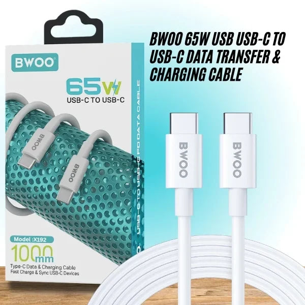 BWOO 65W USB TYPE-C to TYPE-C Data Transfer & Charging Cable - 1 Meter