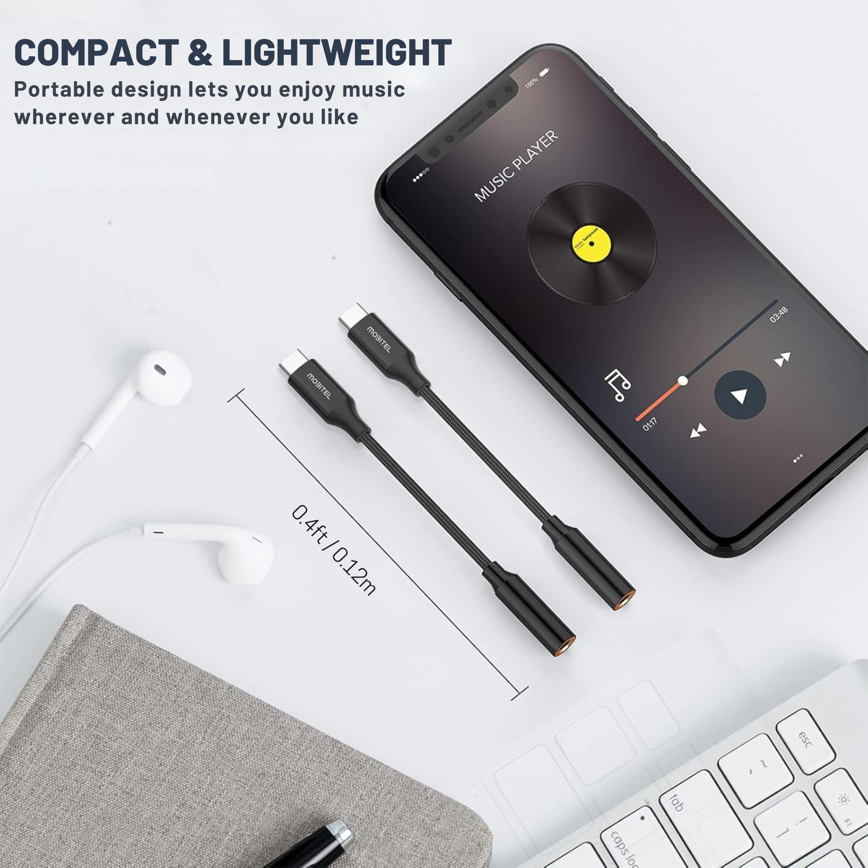 Mobitel USB C to 3.5mm Headphone Jack Adapter Type-C to Aux Dongle
