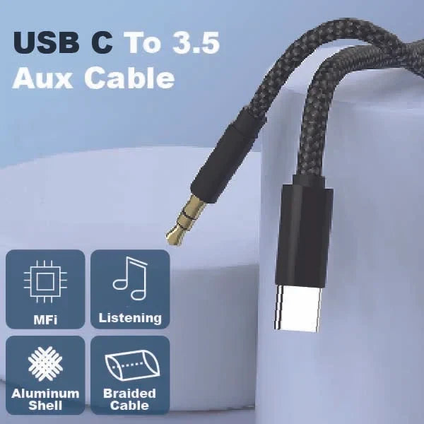 Mobitel USB C to Aux 3.5mm Audio Jack Cable, 1M Type C to Audio Nylon Braided Cable,Headphone Cord Car Stereo Compatible with Samsung, iPhone, iPad
