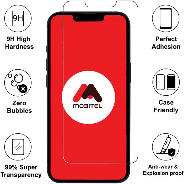 Mobitel Tempered Glass Clear Screen Protector for iPhone 13 Pro Max, iPhone 14 Plus