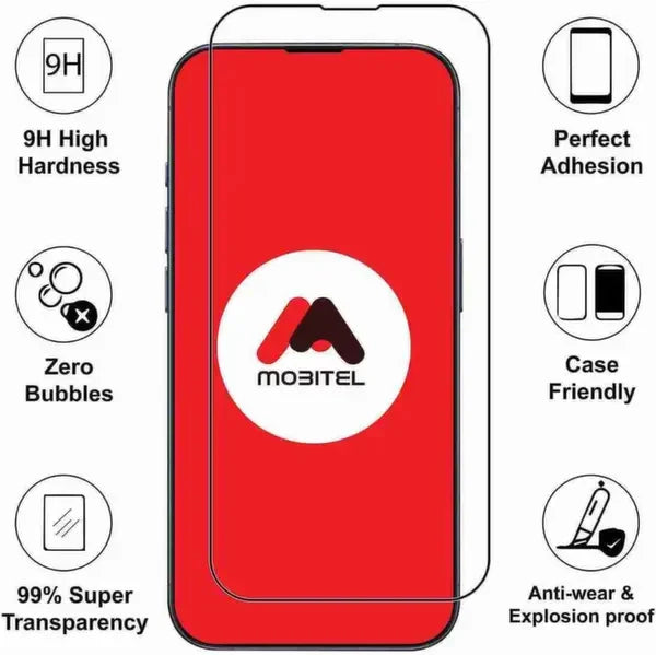 Mobitel Full Coverage Tempered Glass Screen Protector for iPhone 15 Pro