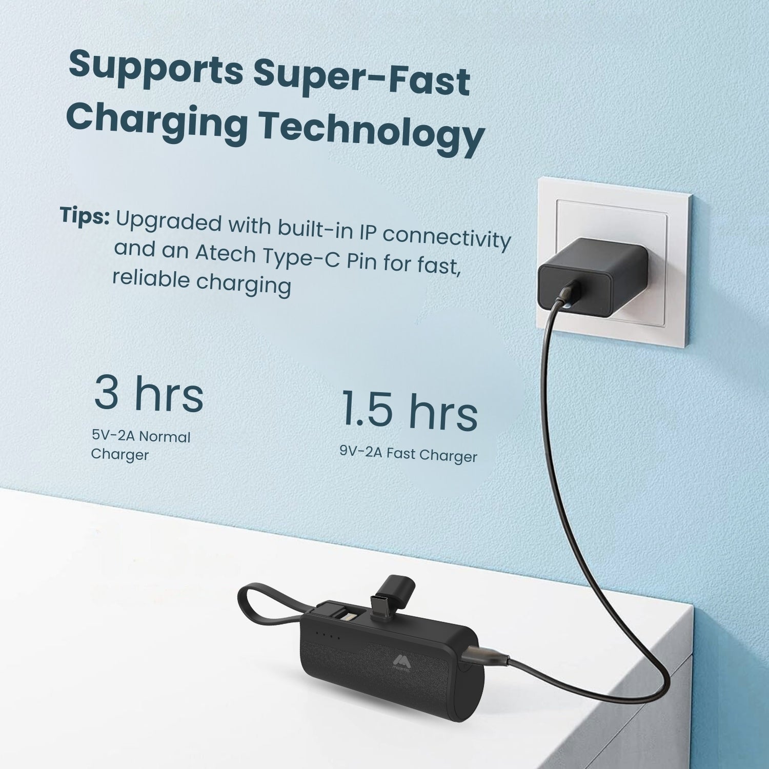 Mobitel 5000mAh Mini Portable Power Bank for iPhone and Android Devices