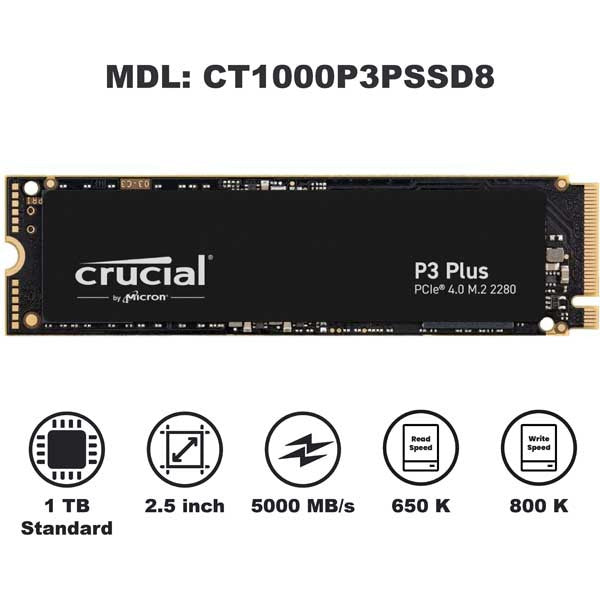 Crucial P3 Plus M.2 PCIe Gen4 NVMe Internal SSD - Up to 4800MB/s