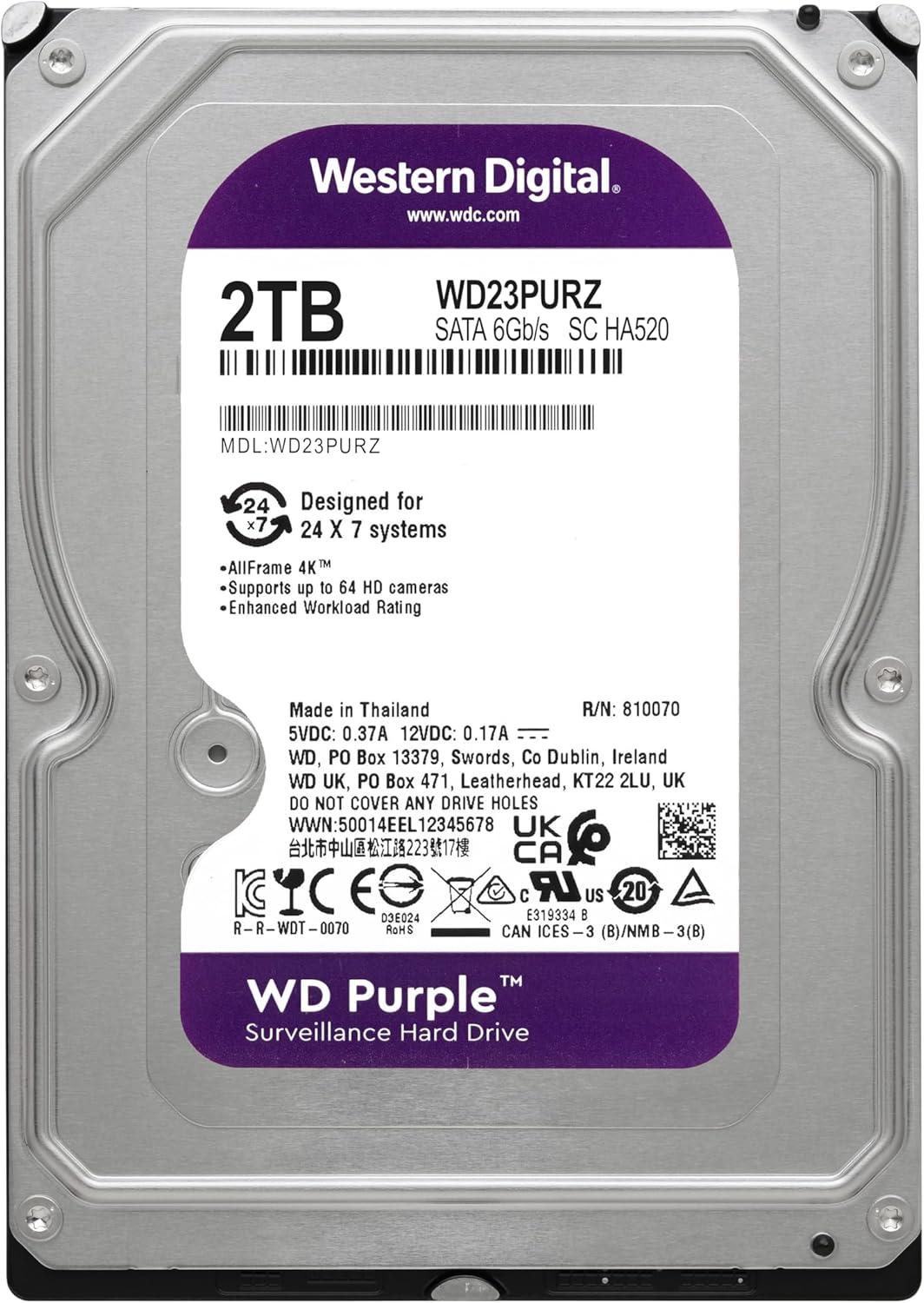 Western Digital WD Purple Surveillance Internal Hard Drive HDD - SATA