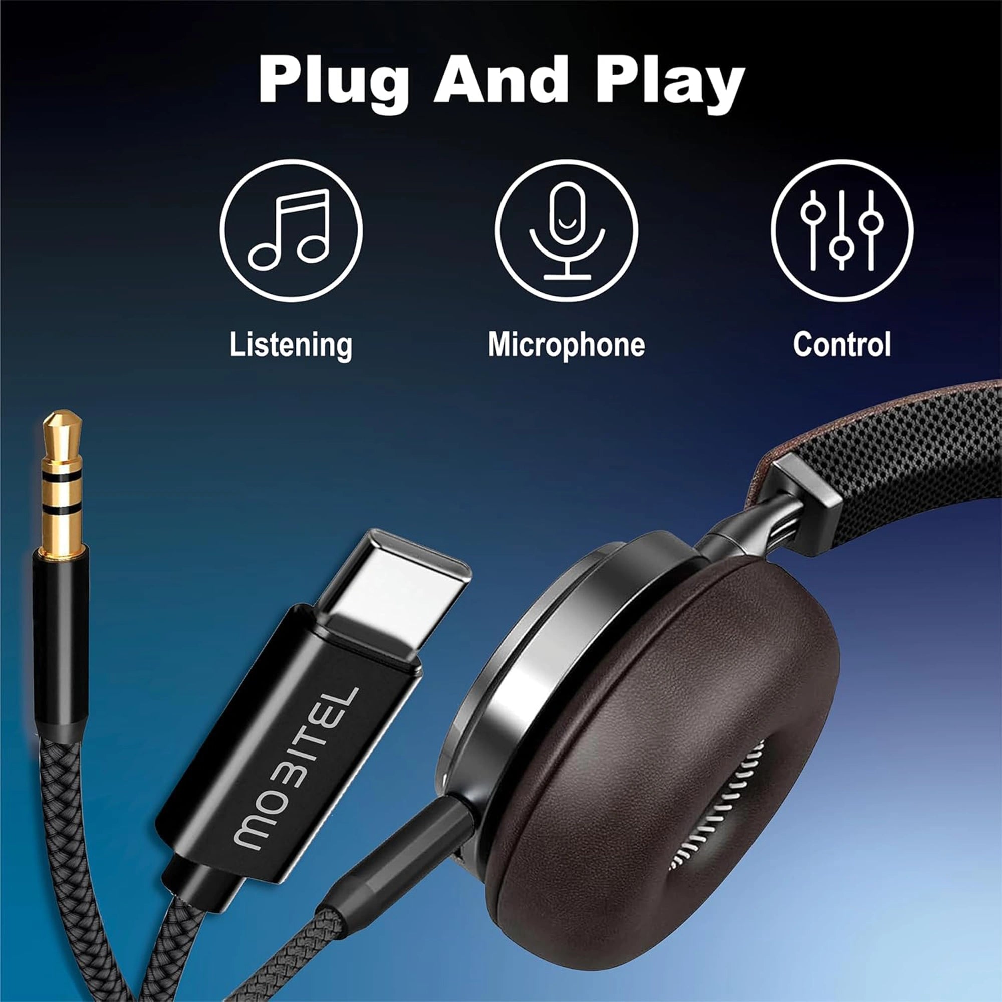 Mobitel USB-C to Aux Cable 1M/2M Hi-Fi Stereo for Car & Headphones
