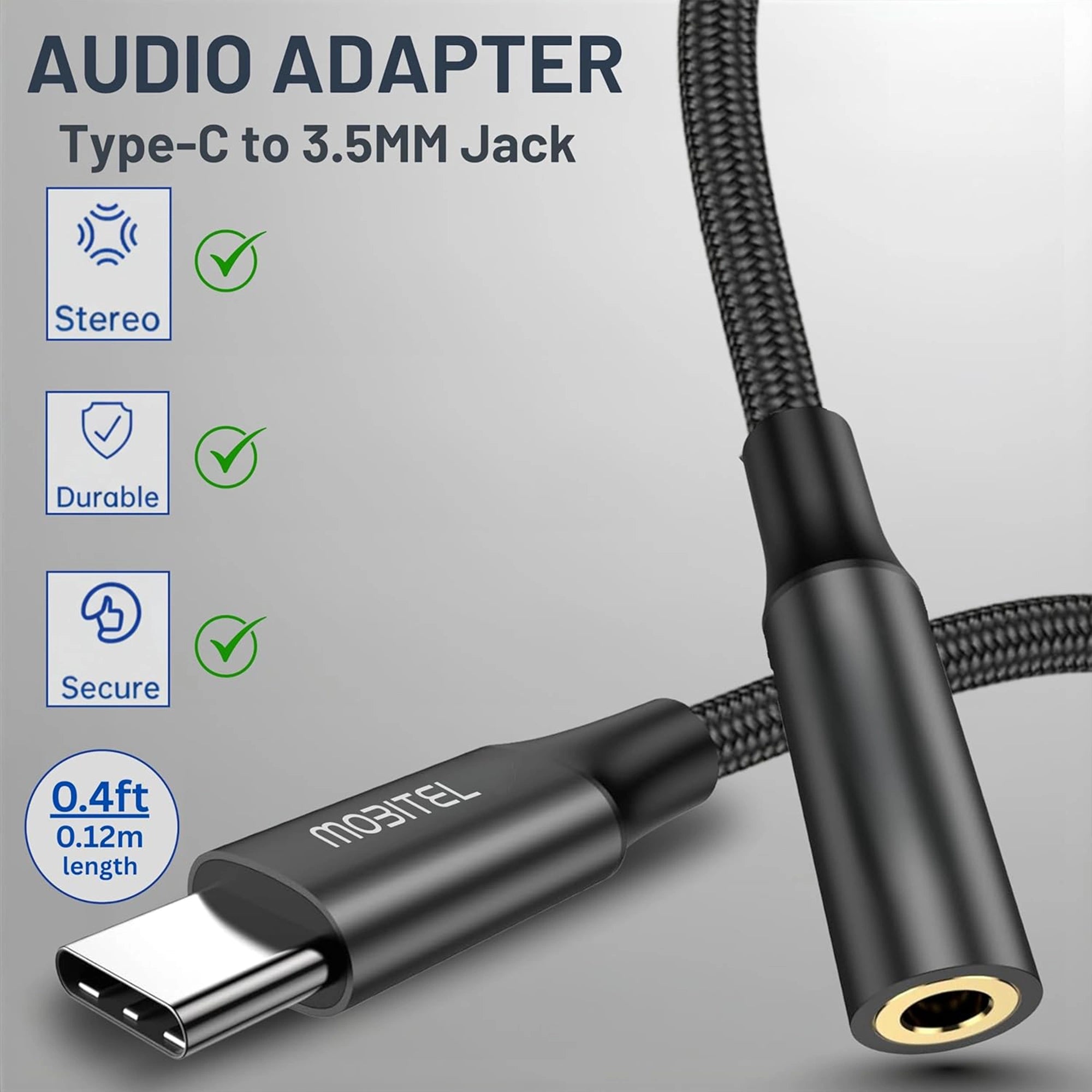 Mobitel USB-C to 3.5mm Headphone Adapter Hi-Fi DAC with Mic Support