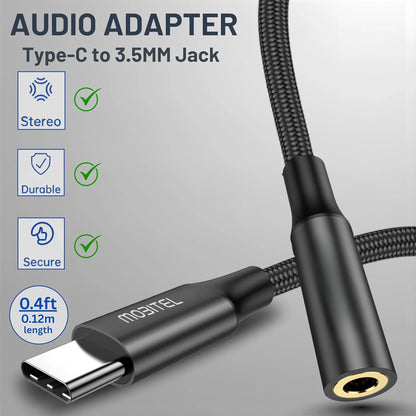 Mobitel USB-C to 3.5mm Headphone Adapter Hi-Fi DAC with Mic Support
