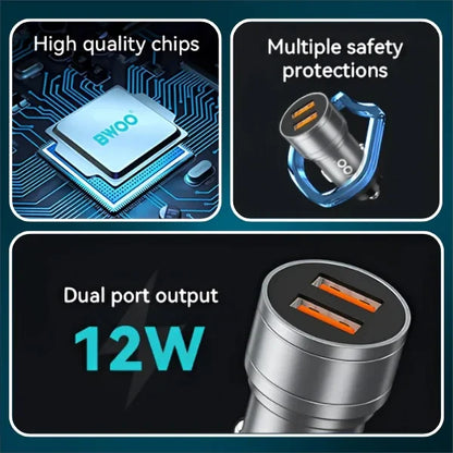 12W 2 Ports USB Car Charger 12V to 24V
