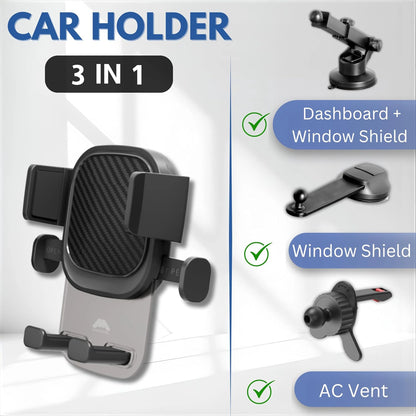 Mobitel 3-in-1 Car Phone Holder Dashboard Windscreen Air Vent Black