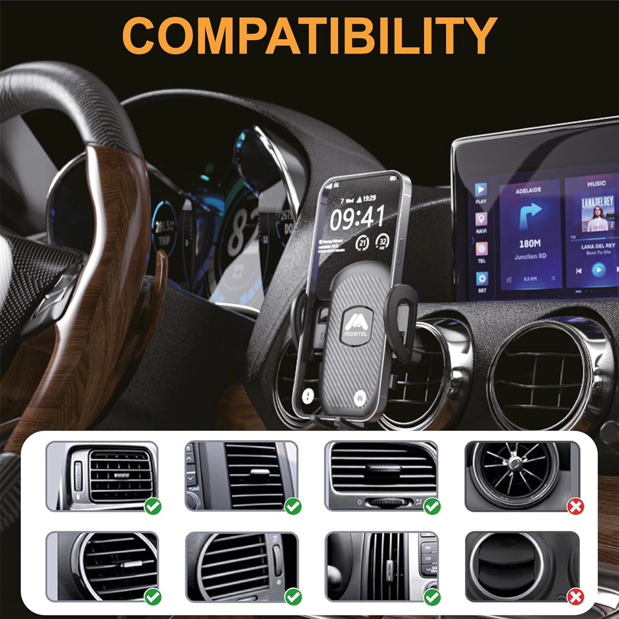 Mobitel Car Phone Holder Air Vent Mount Black