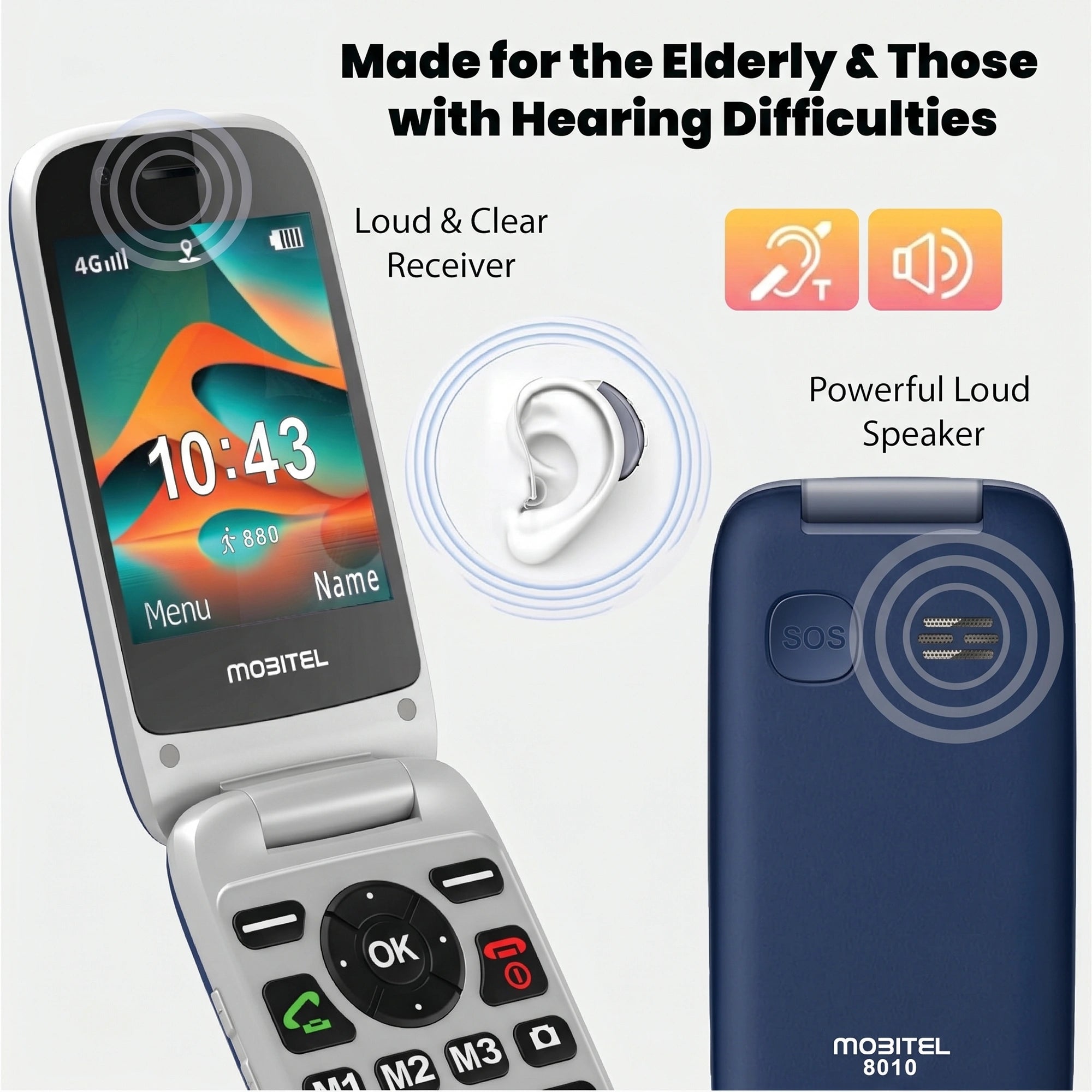 Mobitel 8010 4G Big Button Flip Phone
