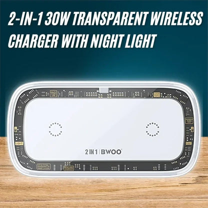 2-in-1 30W Transparent Wireless Charger With Night Light