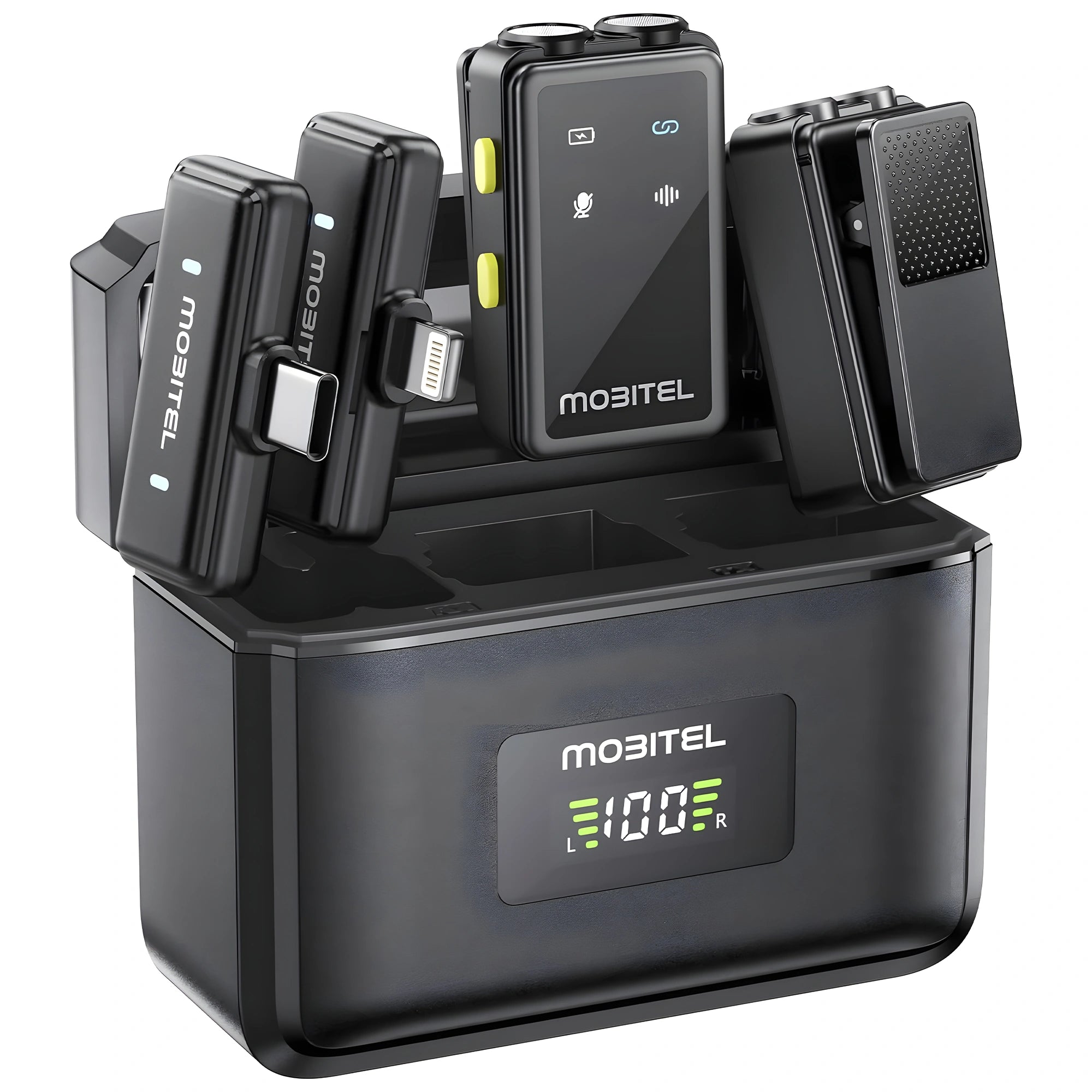 Mobitel ClearVox Wireless Lavalier Microphone Dual Clip-On with Charging Case