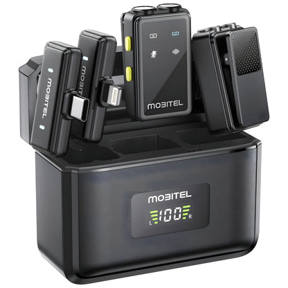 Mobitel ClearVox Wireless Lavalier Microphone Dual Clip-On with Charging Case