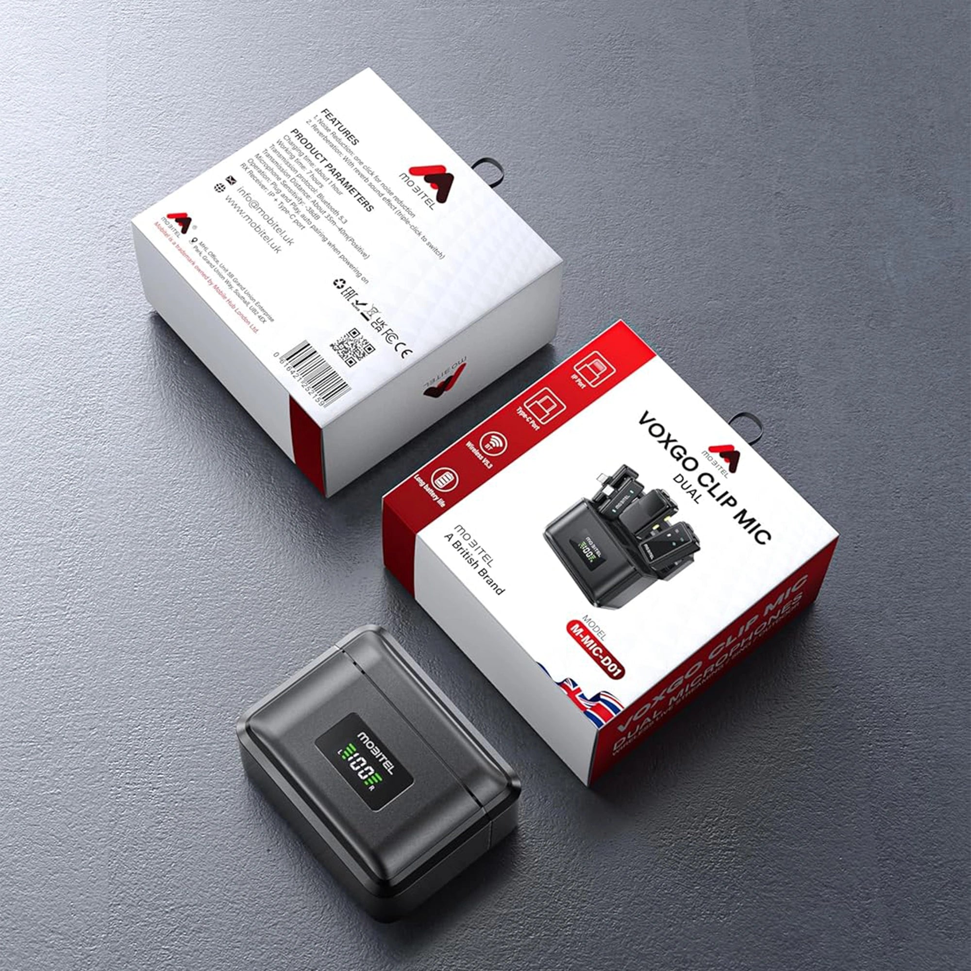 Mobitel ClearVox Wireless Lavalier Microphone Dual Clip-On with Charging Case