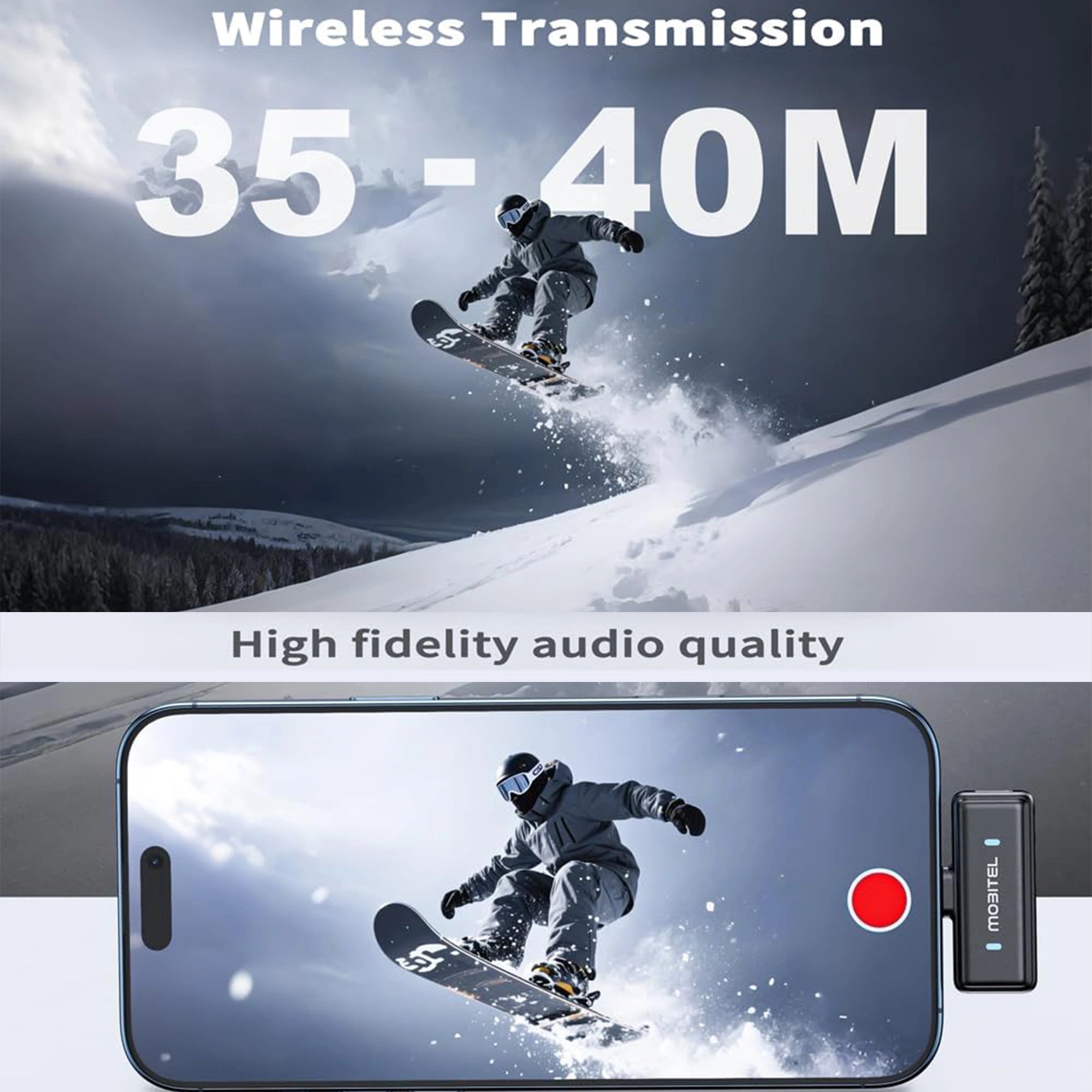 Mobitel ClearVox Wireless Lavalier Microphone Dual Clip-On with Charging Case