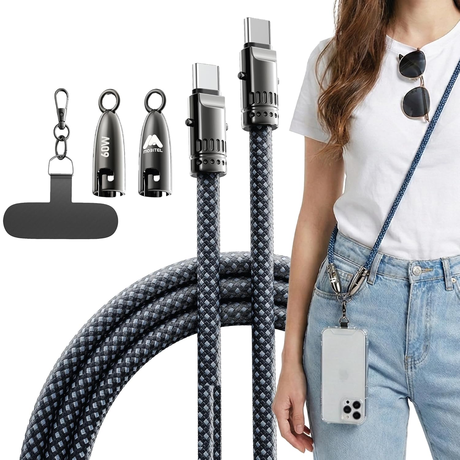 Mobitel USB-C to USB-C Lanyard Charging Cable 60W 1.2M