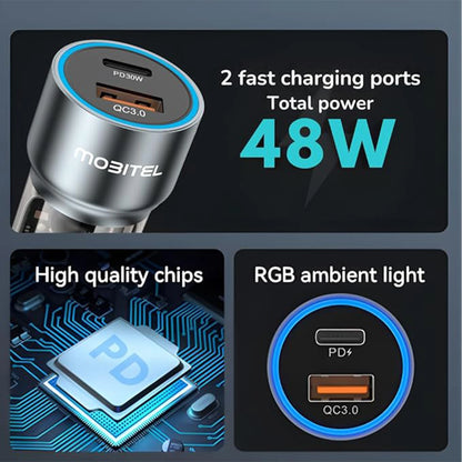 Mobitel 48W Car Phone Charger Adapter PD30W + QC18W