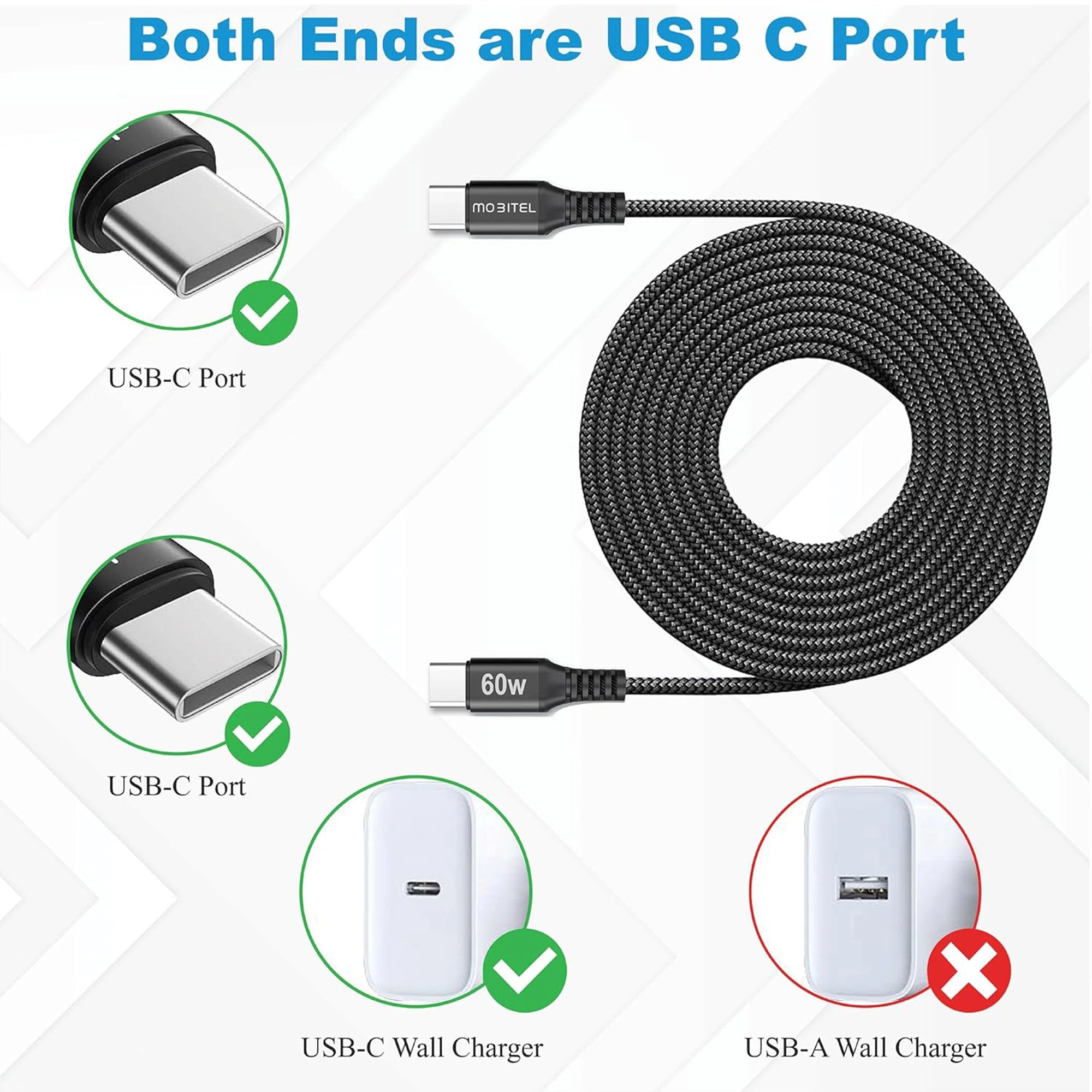Mobitel USB-C to USB-C Fast Charging Cable 60W 1.5m