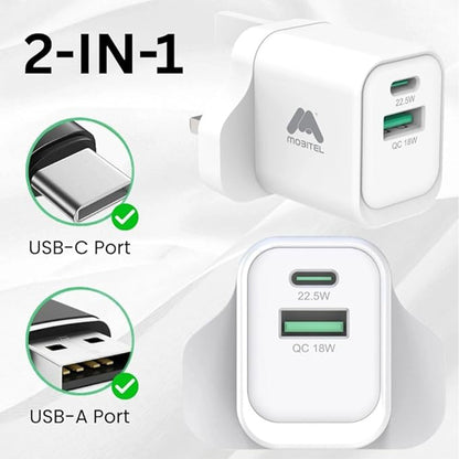 Mobitel 22.5W GaN Fast Wall Charger Black/White