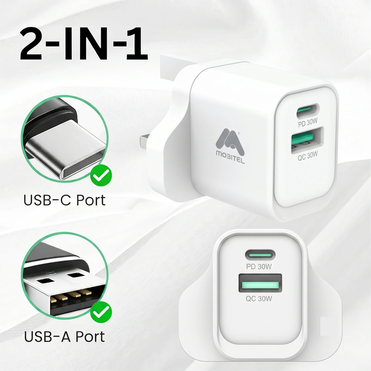 Mobitel 33W GaN Fast Wall Charger Black/White