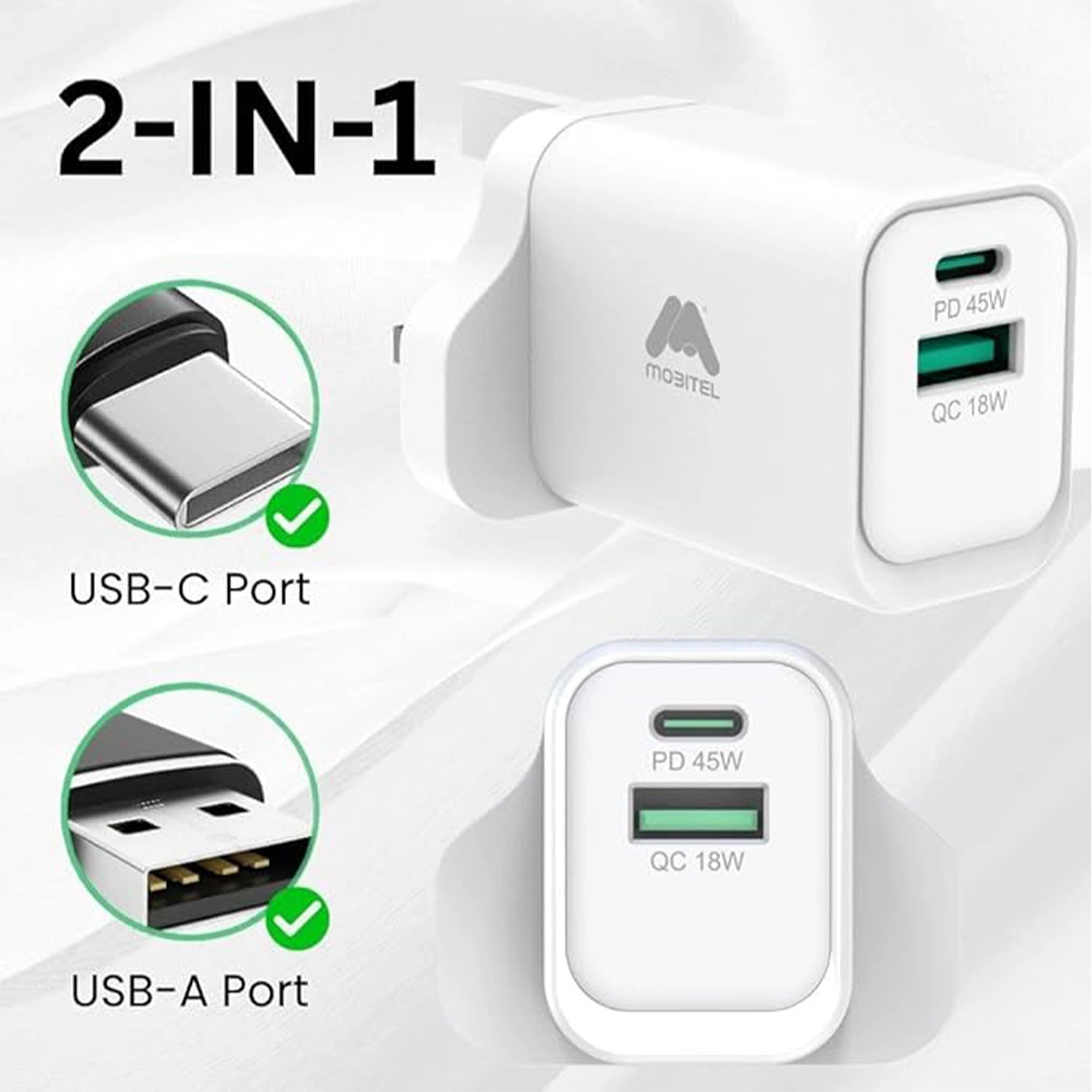 Mobitel 45W GaN Fast Wall Charger Black/White