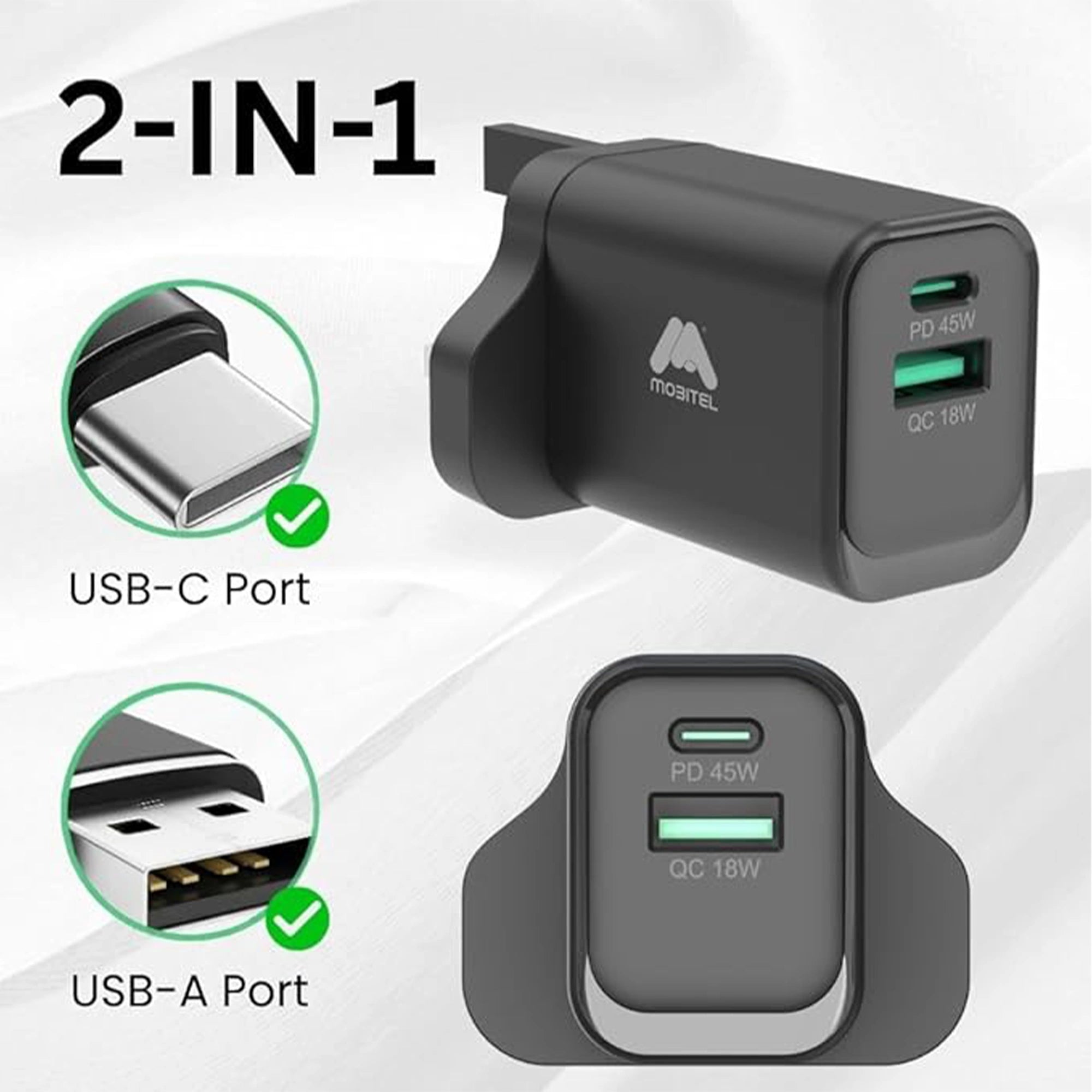 Mobitel 45W GaN Fast Wall Charger Black/White