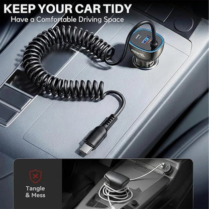 Mobitel 90W Car Charger with Coiled USB-C Cable